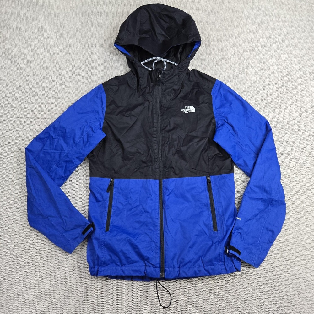 The North Face Jacket Womens Small Blue Black Hooded Windbreaker Zip Hiking